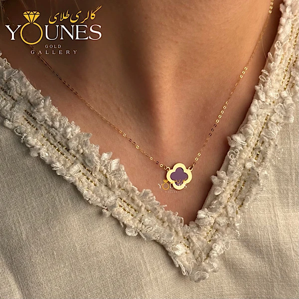 گردنبند میناکاری ونکلیف بنفش تیره طلا